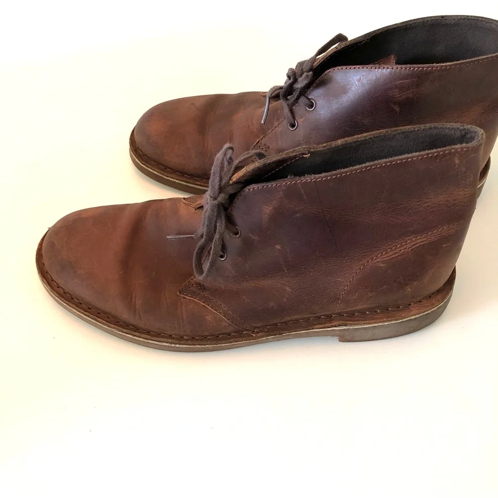 Clarks Bushacre 2 Beeswax Leather Chukka Boots Men’s 8 Brown Lace Up Ankle Shoes